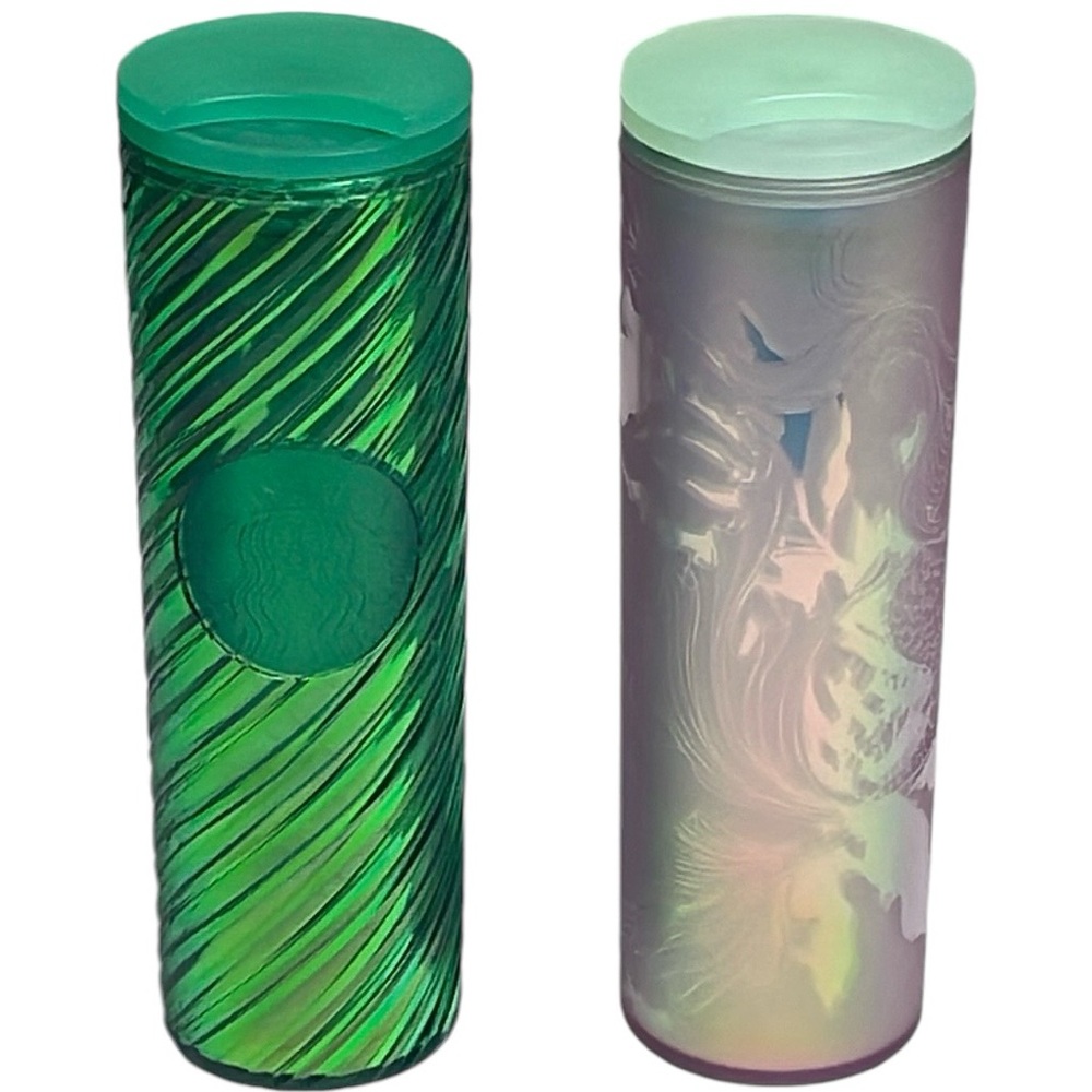 Starbucks Bundle New Green 16oz Tumbler EUC Like New Frosted Siren 16oz Tumbler